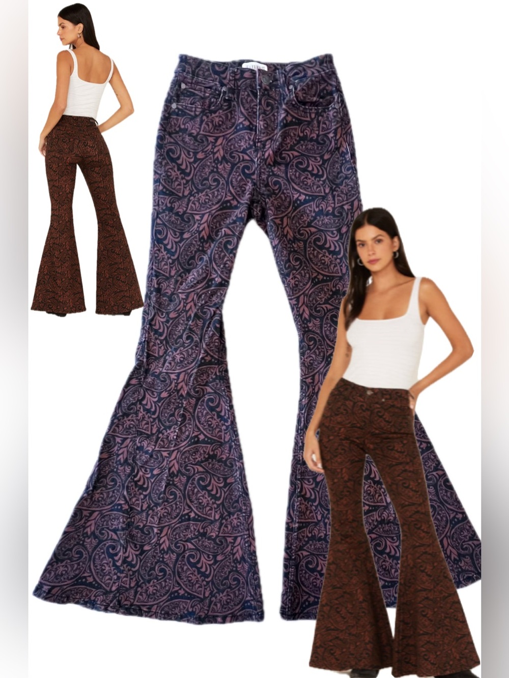 SHYANNE PAISLEY PRINT STRETCH SUPER FLARE JEANS 25W x 34L
